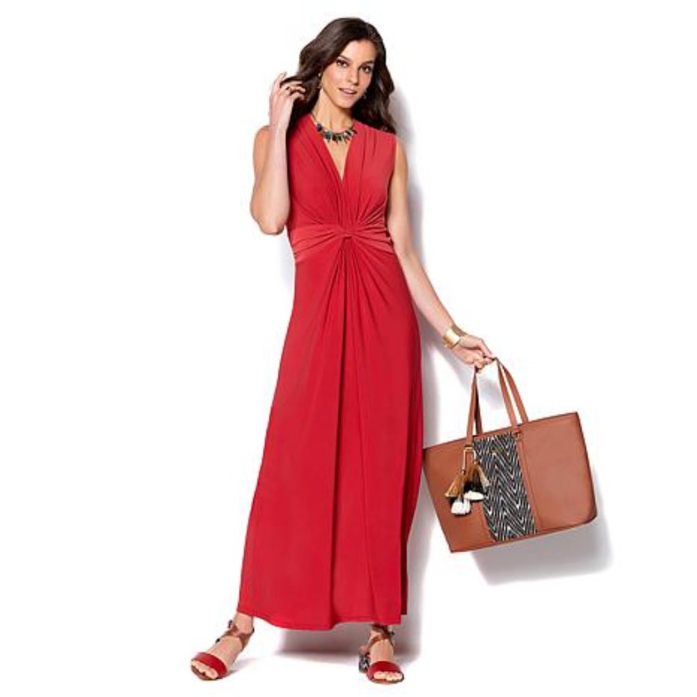 Red Sleeveless Maxi Dress by IMAN